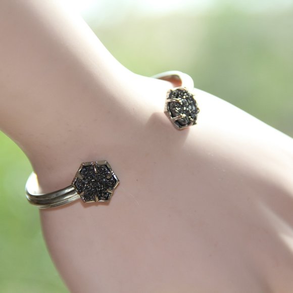 Kendra Scott Arden Druzy Cuff Bracelet. Gorgeous Hexagon Platinum - Picture 2 of 8